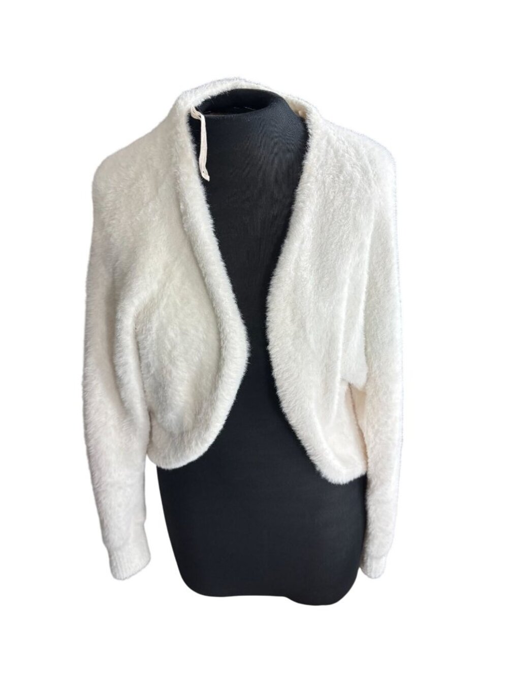 American Eagle Womens Open-Front White Cardigan Large Soft Fuzzy Knit